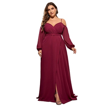 Večernja haljina s jednim ramenom, dugi rukavi, do poda, poliester, za zabavu