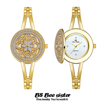 BS FA1618 Ceas de buzunar pentru femei cu capac rabatabil, mișcare Quartz (Singapore), cadran 28mm, rezistență la apă 30m, strasuri austriece