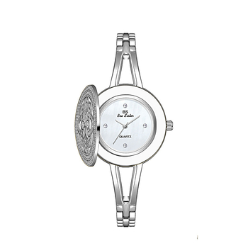 BS FA1618 Ceas de buzunar pentru femei cu capac rabatabil, mișcare Quartz (Singapore), cadran 28mm, rezistență la apă 30m, strasuri austriece
