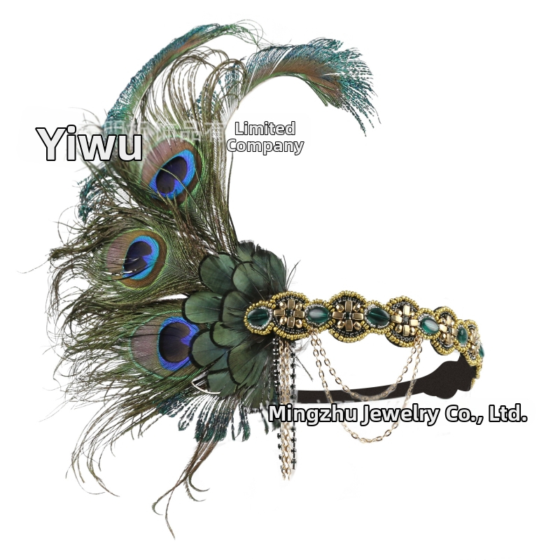 Fejkendő paun tollal – női virágos stílus, modell HD6268, egyedileg csomagolva, esküvői kiegészítő