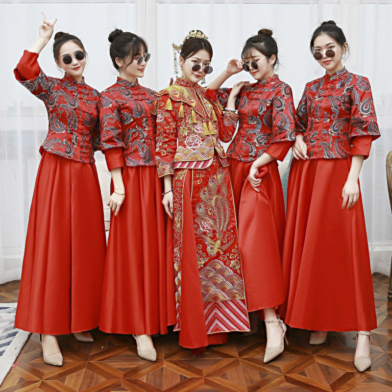 Rochie de domnișoare de onoare, cu umăr, fustă pufoasă, mâneci lungi, fustă lungă, țesătură chenille cu spandex (<30%), primăvara 2024