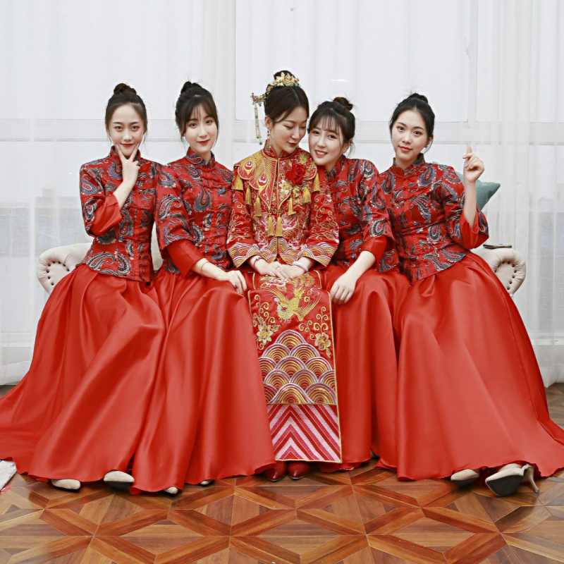 Rochie de domnișoare de onoare, cu umăr, fustă pufoasă, mâneci lungi, fustă lungă, țesătură chenille cu spandex (<30%), primăvara 2024