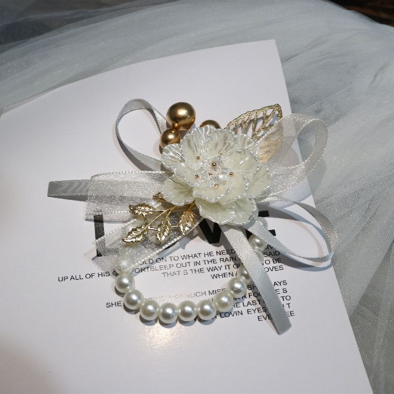 Pamergių riešo gėlės perlų apyrankė, korėjietiškas stilius (dovanai paruošta, be personalizacijos, be logotipo)