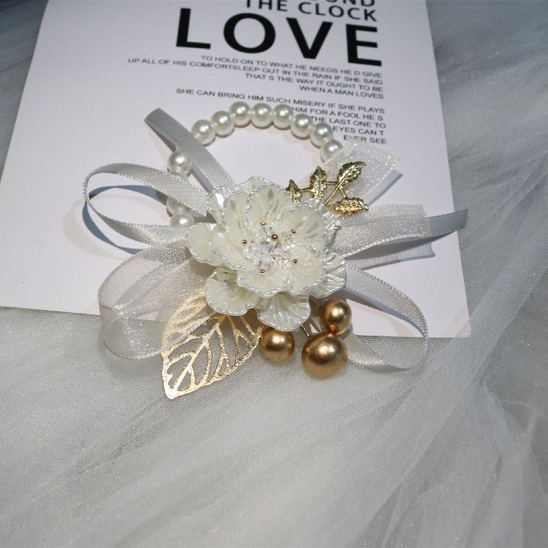 Pamergių riešo gėlės perlų apyrankė, korėjietiškas stilius (dovanai paruošta, be personalizacijos, be logotipo)