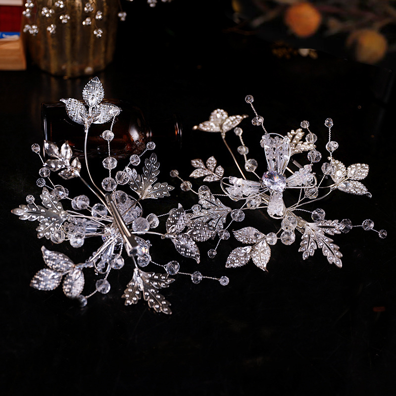 Menyasszonyi diadéma ötvözetből, hullámos forma, kézzel készített kötés, kristályos díszítés, divatos stílus