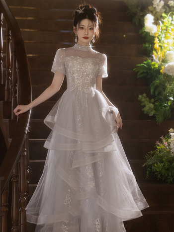 Rochie de seară pentru gazdă, linie A, decolteu pe un umăr, lungă, țesătură chenille cu spandex