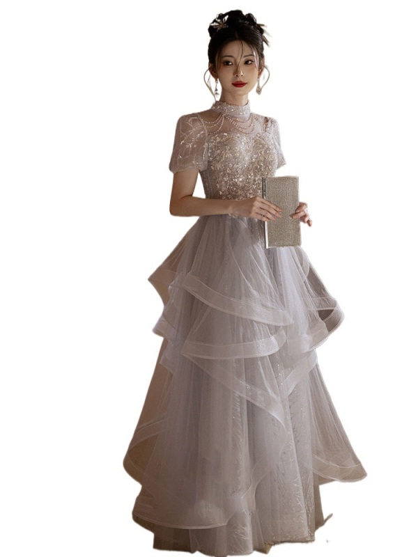 Rochie de seară pentru gazdă, linie A, decolteu pe un umăr, lungă, țesătură chenille cu spandex