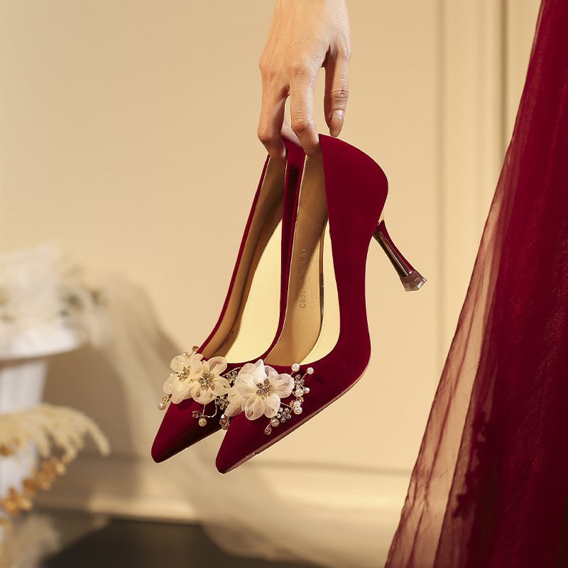 Vjenčane cipele s uskim vrhom od velura – visina potpetice 6-8 cm, gumeni potplat, mikrovlakna podstava