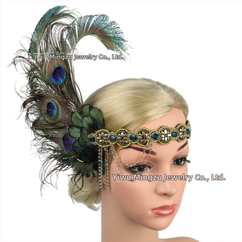 Pávafejes tollas hajpánt – női fejfedő virágos stílusban, modell HD6268, esküvőre