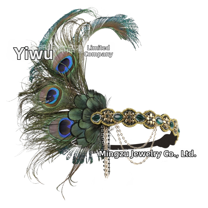 Pávafejes tollas hajpánt – női fejfedő virágos stílusban, modell HD6268, esküvőre