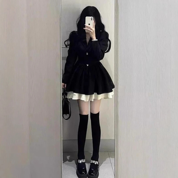 Rochie din poliester, uni, croială A-line scurtă, guler polo, maneci lungi