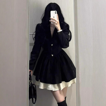 Rochie din poliester, uni, croială A-line scurtă, guler polo, maneci lungi