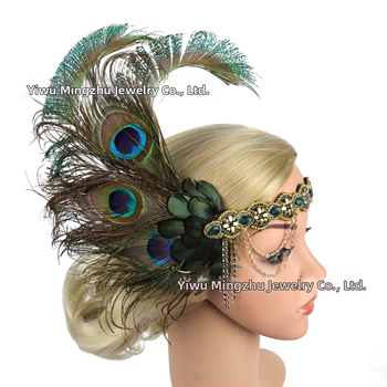 Pávás tollas hajpánt – női fejfedő, modell HD6268, esküvői fotózáshoz és színpadi előadásokhoz