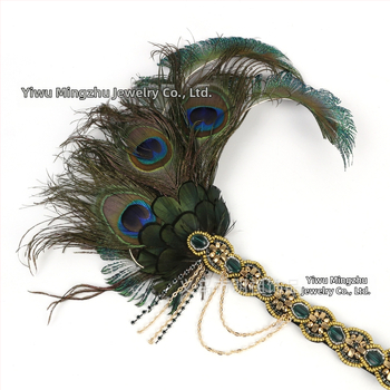 Pávás tollas hajpánt – női fejfedő, modell HD6268, esküvői fotózáshoz és színpadi előadásokhoz