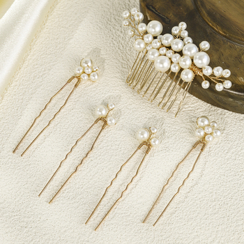 Gyöngyös U-formájú hajcsat, kézzel készített, retro női stílus