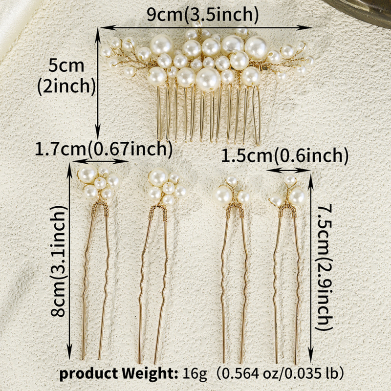 Gyöngyös U-formájú hajcsat, kézzel készített, retro női stílus