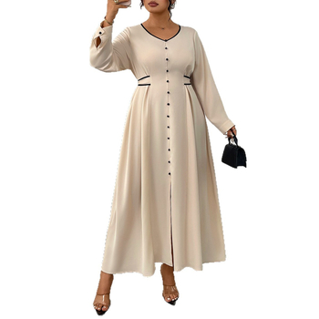 Rochie de damă mărime plus, poliester, decolteu în V, talie înaltă, mâneci lungi, curea de legare