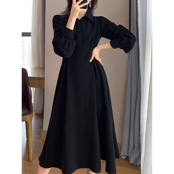 rochie cu guler polo, croială în A, lungă, material poliester