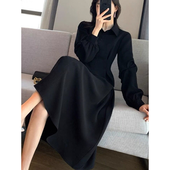 rochie cu guler polo, croială în A, lungă, material poliester