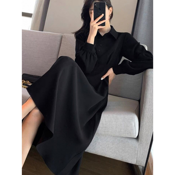 rochie cu guler polo, croială în A, lungă, material poliester