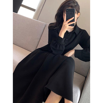 rochie cu guler polo, croială în A, lungă, material poliester