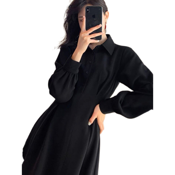 rochie cu guler polo, croială în A, lungă, material poliester