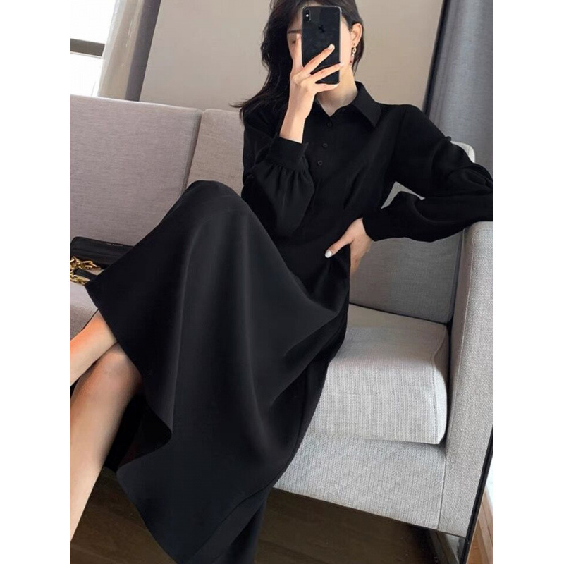 rochie cu guler polo, croială în A, lungă, material poliester