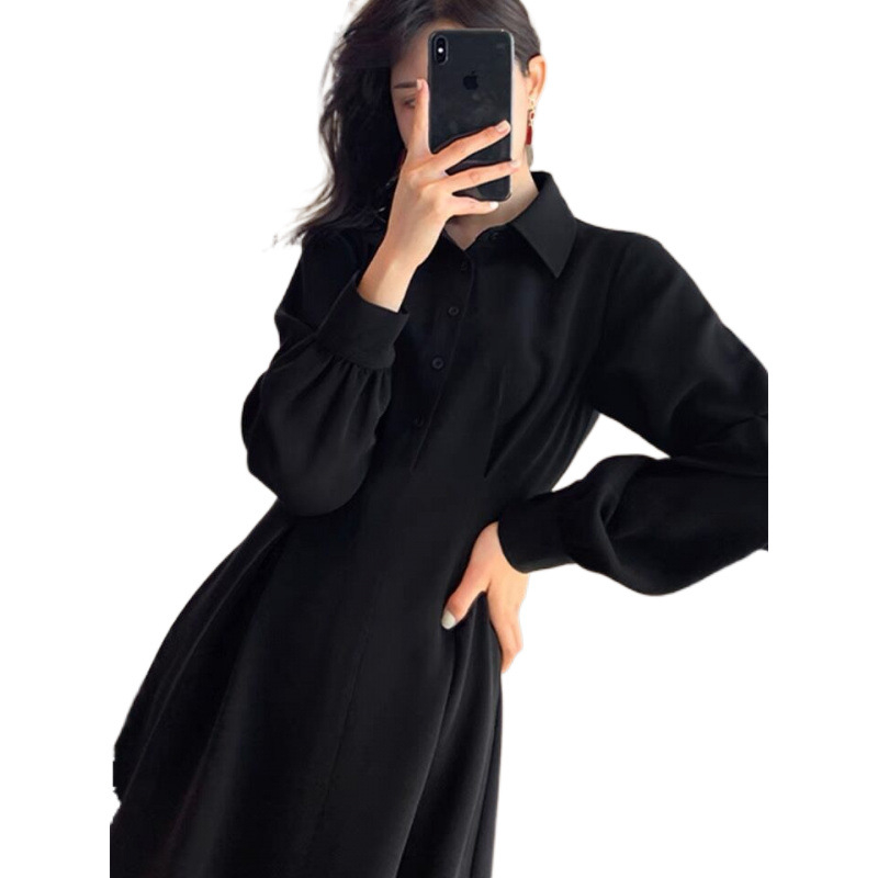 rochie cu guler polo, croială în A, lungă, material poliester