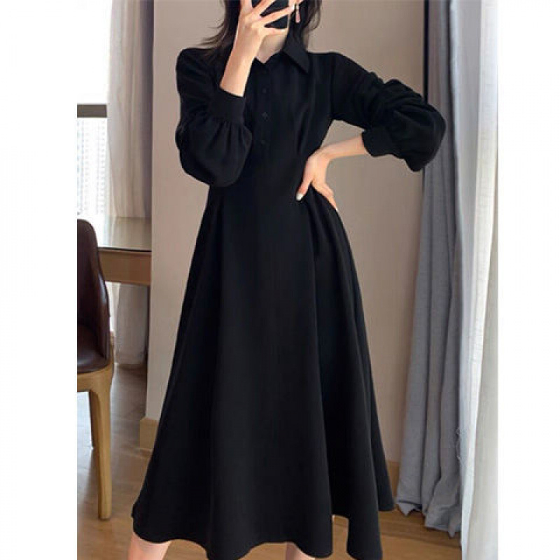 rochie cu guler polo, croială în A, lungă, material poliester