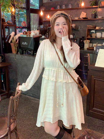 Šifon haljina u japansko-korejskom casual stilu, dugi rukavi, okrugli izrez, 81% rayon s pamukom i najlonom