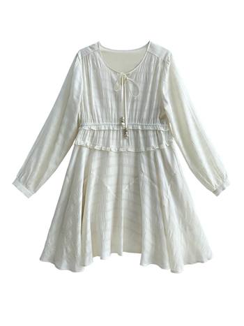 Šifon haljina u japansko-korejskom casual stilu, dugi rukavi, okrugli izrez, 81% rayon s pamukom i najlonom