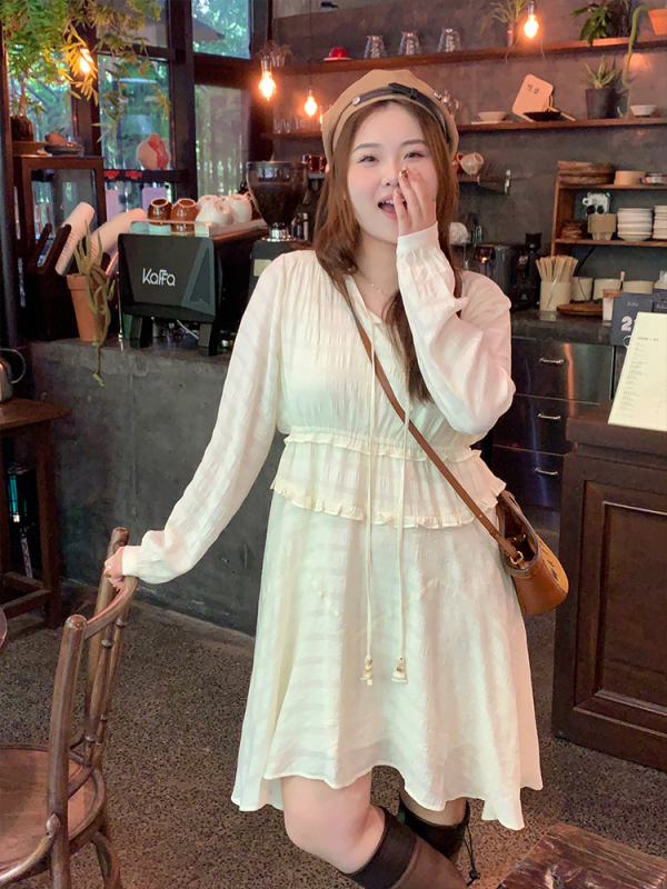 Šifon haljina u japansko-korejskom casual stilu, dugi rukavi, okrugli izrez, 81% rayon s pamukom i najlonom