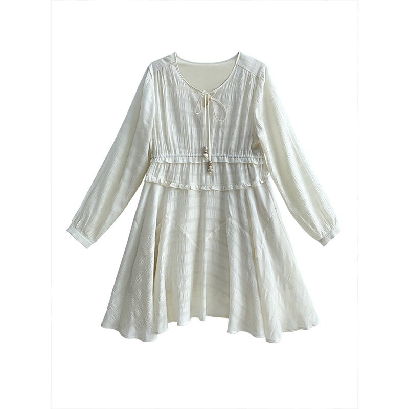Šifon haljina u japansko-korejskom casual stilu, dugi rukavi, okrugli izrez, 81% rayon s pamukom i najlonom