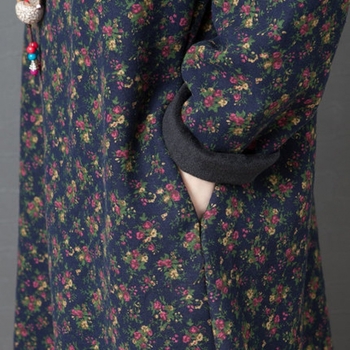 Rochie din bumbac cu imprimeu floral, guler înalt și mâneci lungi