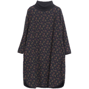 Rochie din bumbac cu imprimeu floral, guler înalt și mâneci lungi