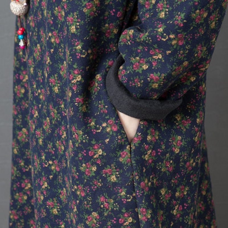 Rochie din bumbac cu imprimeu floral, guler înalt și mâneci lungi