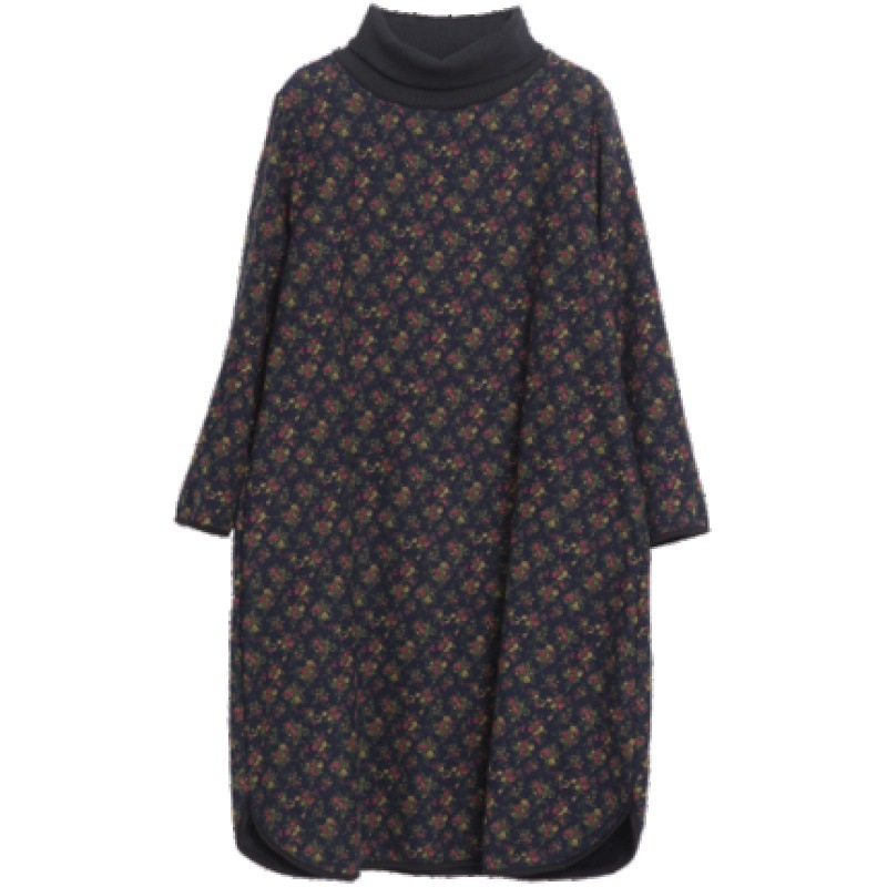 Rochie din bumbac cu imprimeu floral, guler înalt și mâneci lungi