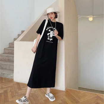 Rochie de maternitate lungă - croială A-line, mâneci scurte, fără nasturi, imprimeu digital anime, poliester 95%+