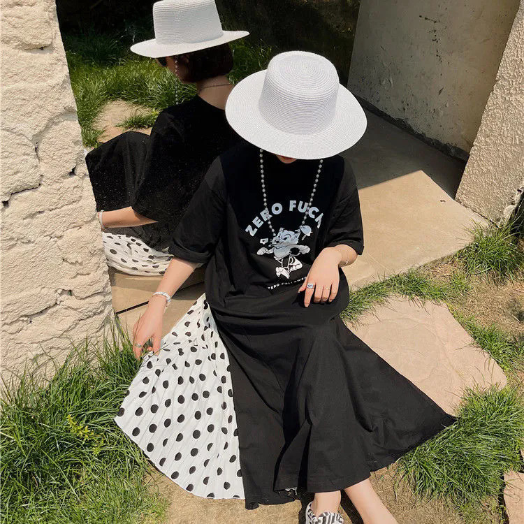 Rochie de maternitate lungă - croială A-line, mâneci scurte, fără nasturi, imprimeu digital anime, poliester 95%+