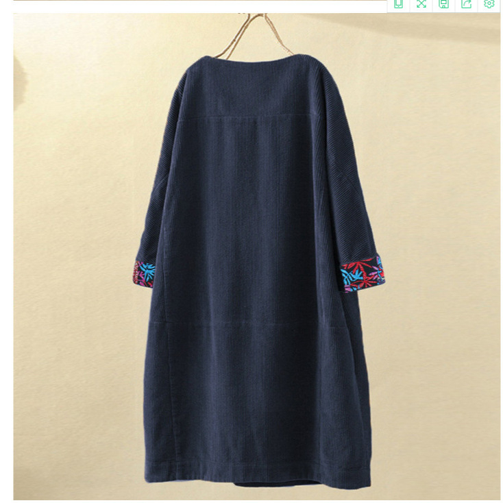 Corduroy A-vonalú ruha, kerek nyakú, raglán ujjú, 7/8 hosszú ujj, laza derék, egyszínű mintázat