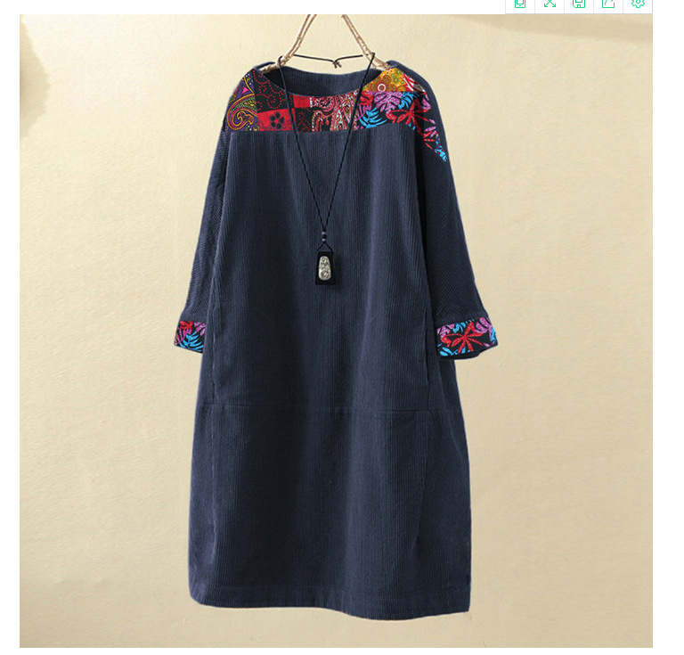 Corduroy A-vonalú ruha, kerek nyakú, raglán ujjú, 7/8 hosszú ujj, laza derék, egyszínű mintázat