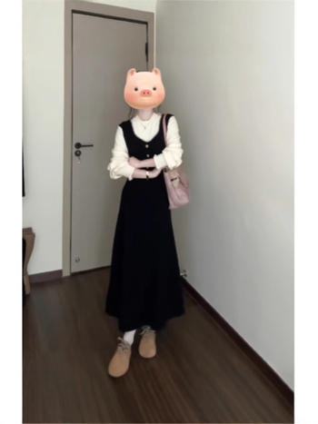 Francia inspirációjú kötött ruha, kerek nyak, hosszú ujjú, magas derék, A-vonalú szabás, hosszú ruha