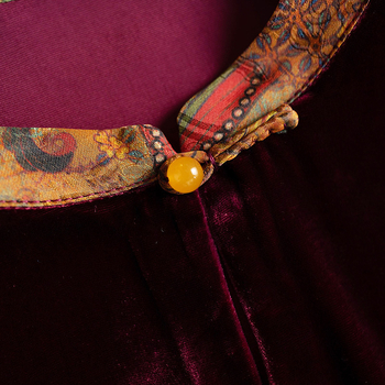 Rochie din catifea de mătase, guler înalt, croială A-line, mâneci lungi, talie lejeră