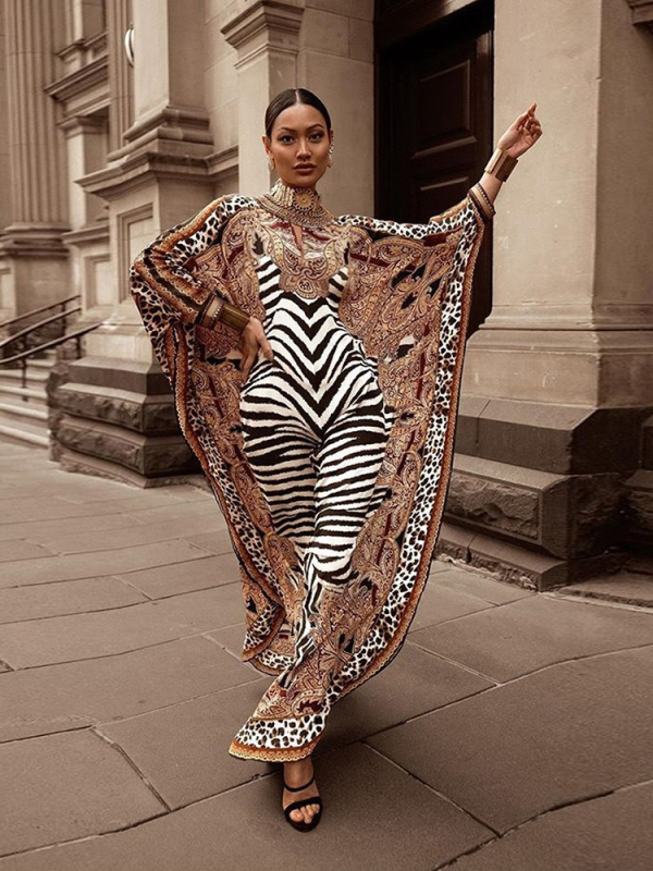 Leopardų spausdinta su bat rankovėmis laisvo kirpimo, poliesterio audinys, pamušalas poliesteris, 300 g, suaugusioms moterims, tinkama plaukiojimui ir vandens pramogoms