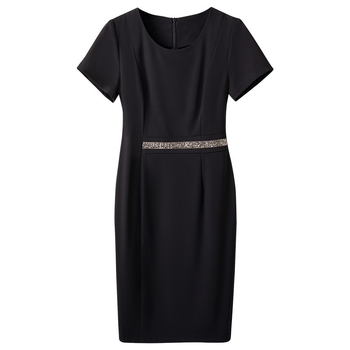 Midi ruha: poliészter, rövid ujjú, kerek nyakú, cipzár, középső derekú.