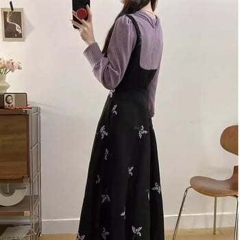 A-vonalú ruha, hosszú ujjú, kerek nyakú, középmagas hossz, ráncos poliészter anyag, lazább japán-koreai stílus