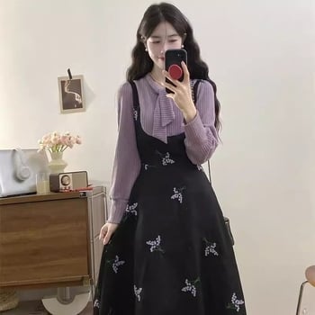 A-vonalú ruha, hosszú ujjú, kerek nyakú, középmagas hossz, ráncos poliészter anyag, lazább japán-koreai stílus