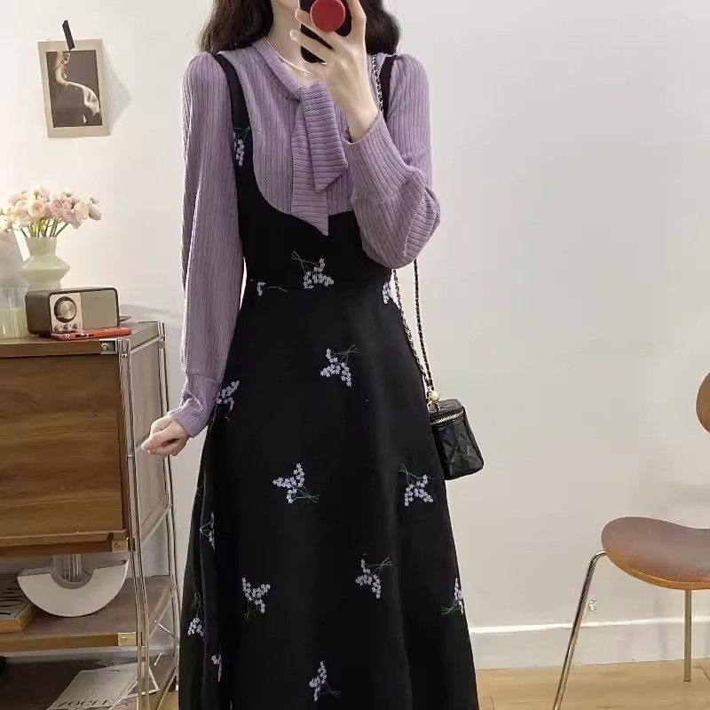 A-vonalú ruha, hosszú ujjú, kerek nyakú, középmagas hossz, ráncos poliészter anyag, lazább japán-koreai stílus