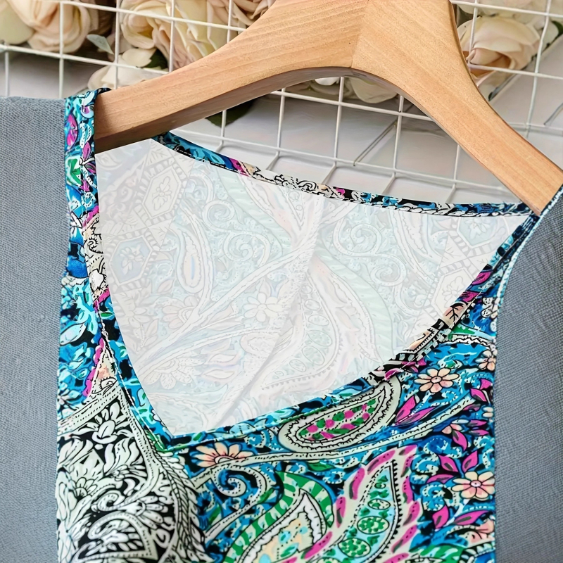 Γυναικείο midi φόρεμα με V-λαιμό, εκτύπωση πολυεστέρα, 3/4 μανίκια