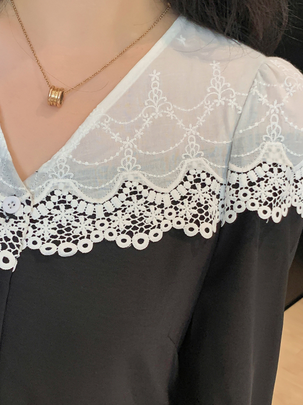 K2455 Haljina s V-izrezom i puff rukavima, A-linija duga suknja, poliester Airflow plain weave, jesen 2024